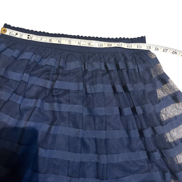 METRO WEAR Midi Skirt Size Medium Navy Blue Sheer Horizontal Stripes Lined - Picture 9 of 11
